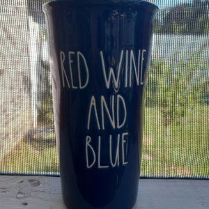 NWOT Tracy Porter Red Wine & Blue Large Glass Tumbler in Blue with White Script